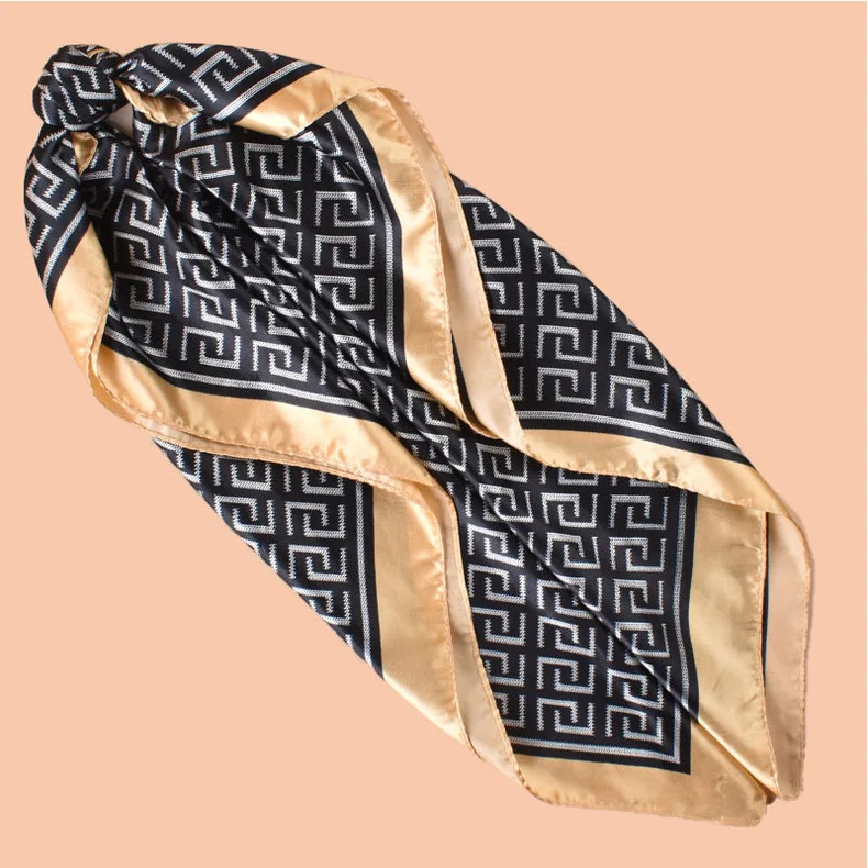 High Quality Silk Scarf Top Headwraps Women Four Seasons Hair Scarves Hijab Foulard Luxury Bandana Femme Headscarf 90*90cm