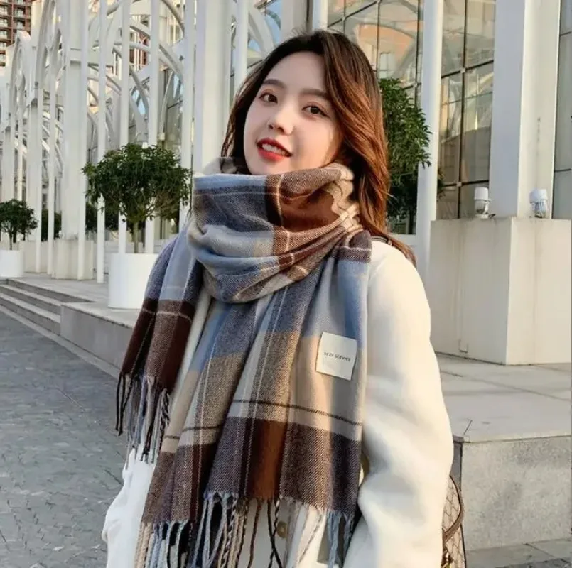 Fashion Scottish Style Tartan Warm Scarf for Women Plaid Soft Long Wrap Shawl Christmas for Girlfrend Wife Mom