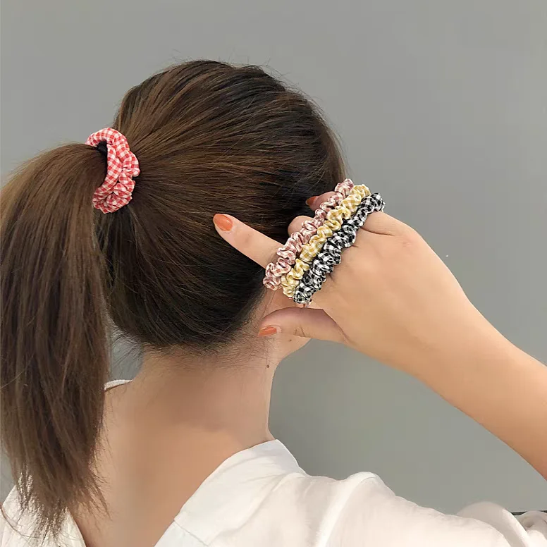 5PC Plaid Cherry Strawberry Elastic Hair Bands Set Women Girls Kids Hair Ties Rubberband Korean Hair Accessories Scrunchy Rope
