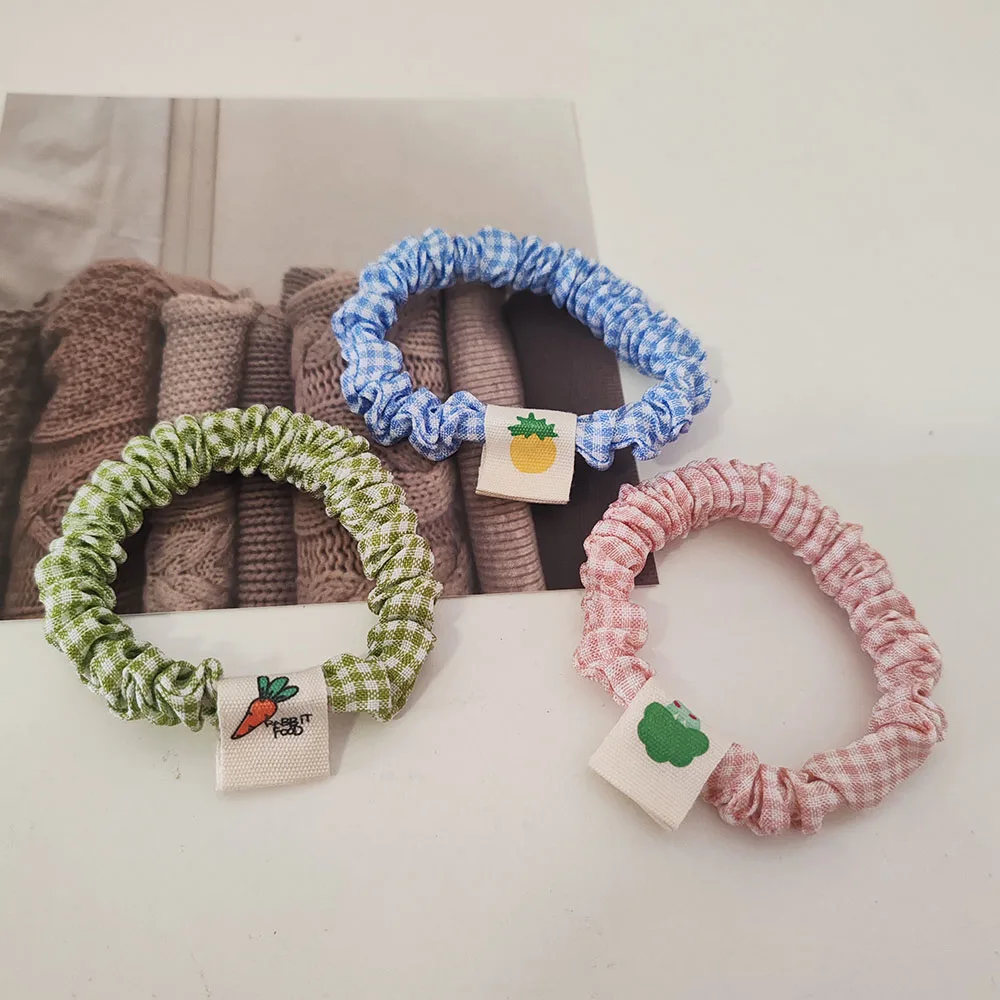 5PC Plaid Cherry Strawberry Elastic Hair Bands Set Women Girls Kids Hair Ties Rubberband Korean Hair Accessories Scrunchy Rope