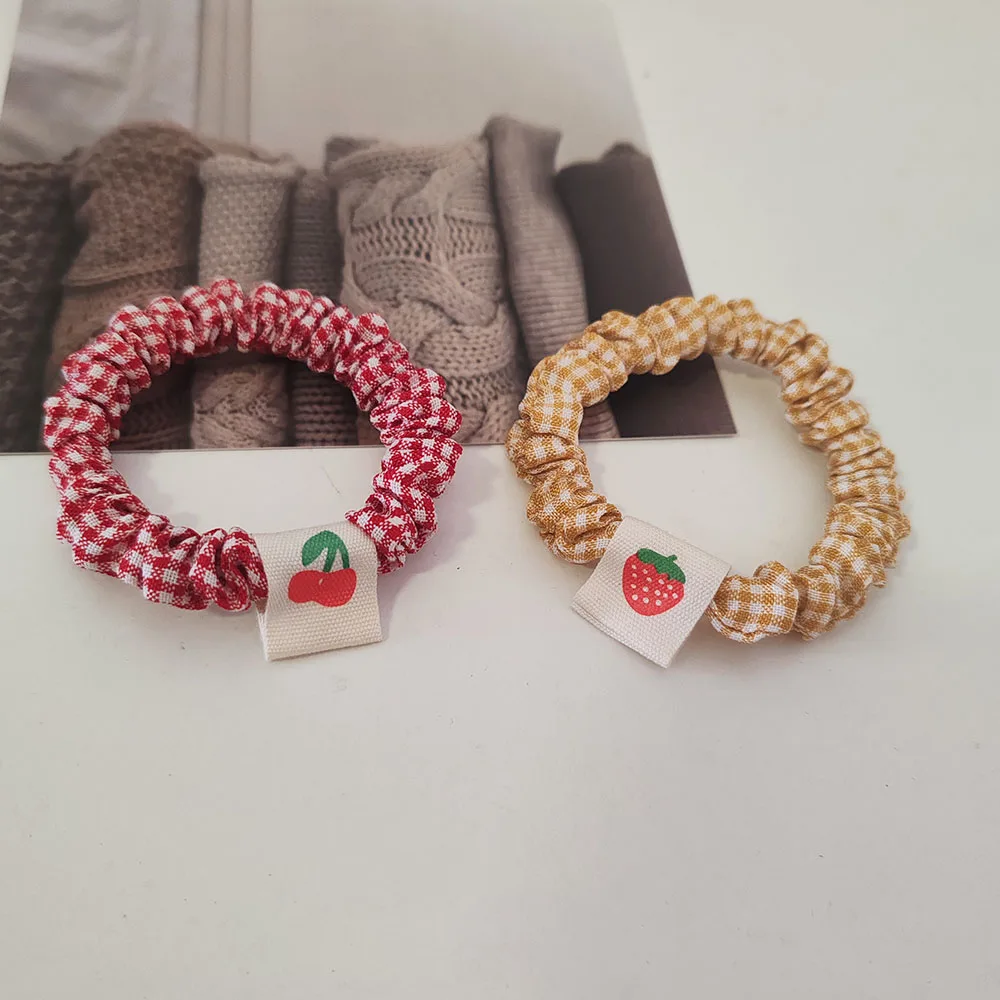 5PC Plaid Cherry Strawberry Elastic Hair Bands Set Women Girls Kids Hair Ties Rubberband Korean Hair Accessories Scrunchy Rope