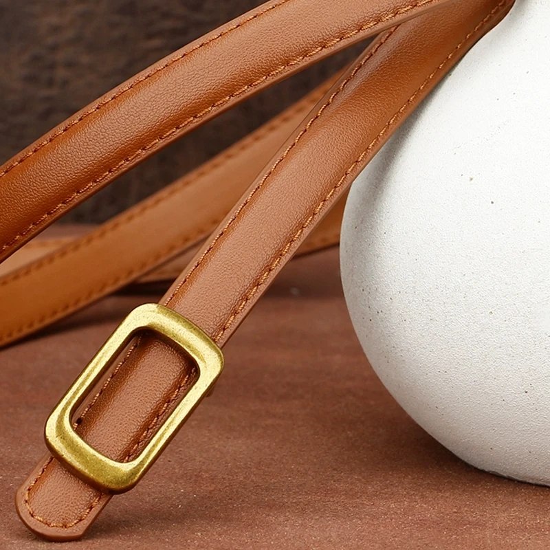 New Thin Genuine Leather Belt for Women Stylish Waist Accessory with Metal Square Buckle Perfect for Dresses Jeans