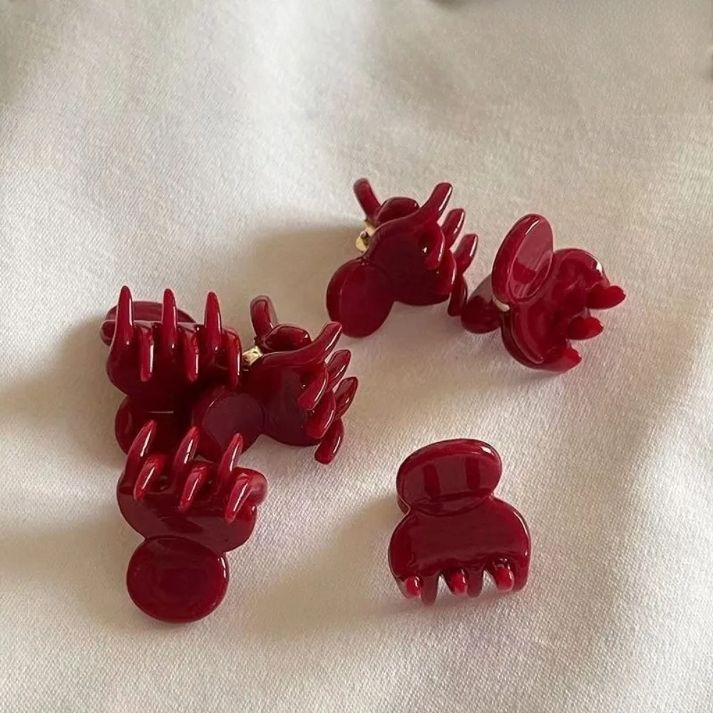 Temperament Seamless Hair Clip Set, 2Pcs Red Women's Side Banger Clip Mini Duckbill Clip Hair Claws