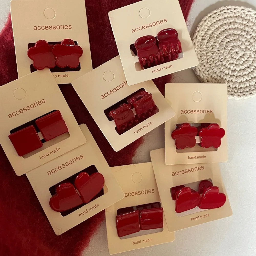 Temperament Seamless Hair Clip Set, 2Pcs Red Women's Side Banger Clip Mini Duckbill Clip Hair Claws