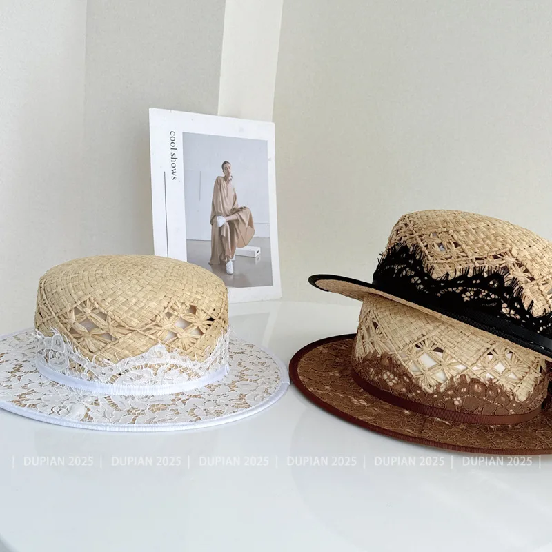 Fashion New Summer Japanese Lace Raffia Straw Hat For Women Casual Beach Hat Wide Brim Luxury Outdoor Wedding Hat