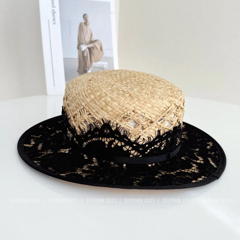 Fashion New Summer Japanese Lace Raffia Straw Hat For Women Casual Beach Hat Wide Brim Luxury Outdoor Wedding Hat
