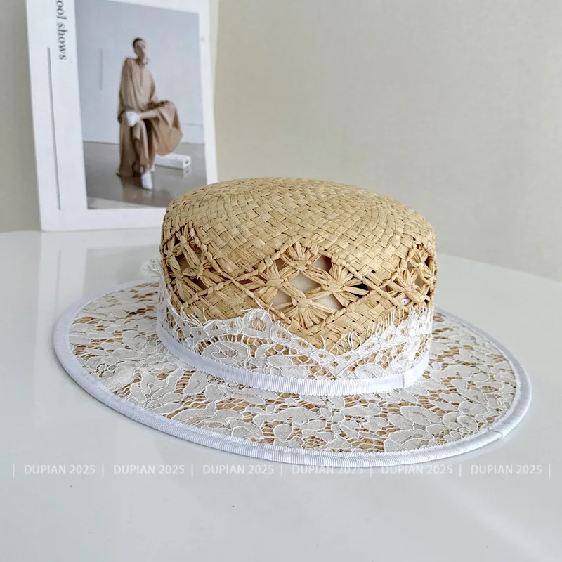 Fashion New Summer Japanese Lace Raffia Straw Hat For Women Casual Beach Hat Wide Brim Luxury Outdoor Wedding Hat