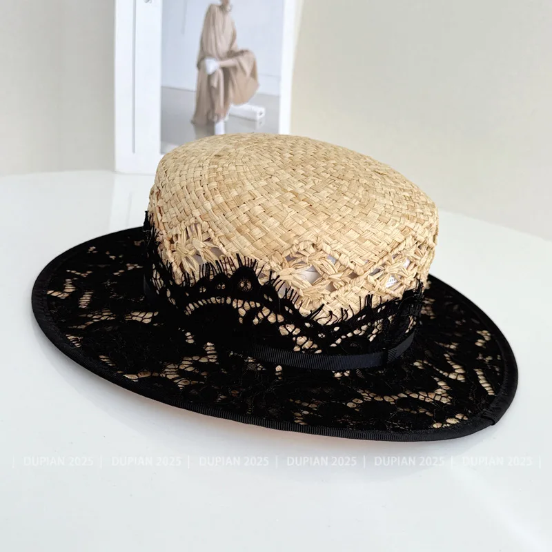 Fashion New Summer Japanese Lace Raffia Straw Hat For Women Casual Beach Hat Wide Brim Luxury Outdoor Wedding Hat