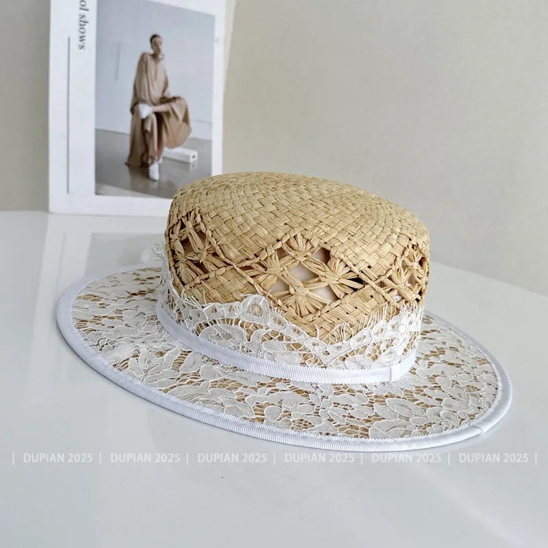 Fashion New Summer Japanese Lace Raffia Straw Hat For Women Casual Beach Hat Wide Brim Luxury Outdoor Wedding Hat