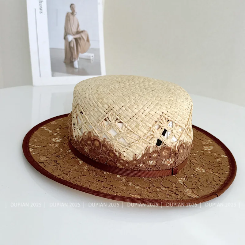 Fashion New Summer Japanese Lace Raffia Straw Hat For Women Casual Beach Hat Wide Brim Luxury Outdoor Wedding Hat