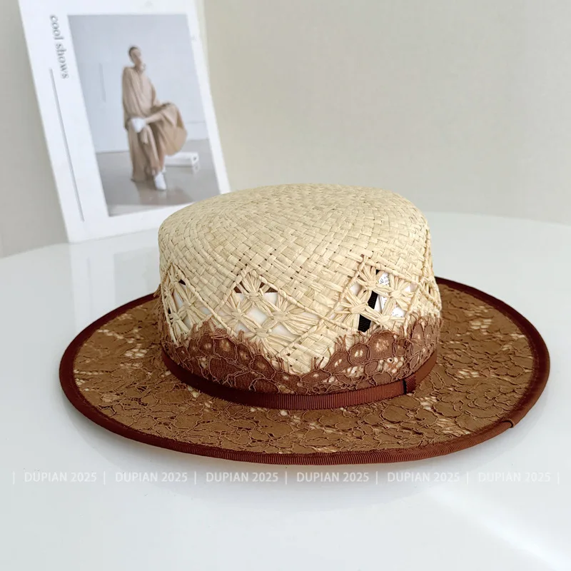 Fashion New Summer Japanese Lace Raffia Straw Hat For Women Casual Beach Hat Wide Brim Luxury Outdoor Wedding Hat
