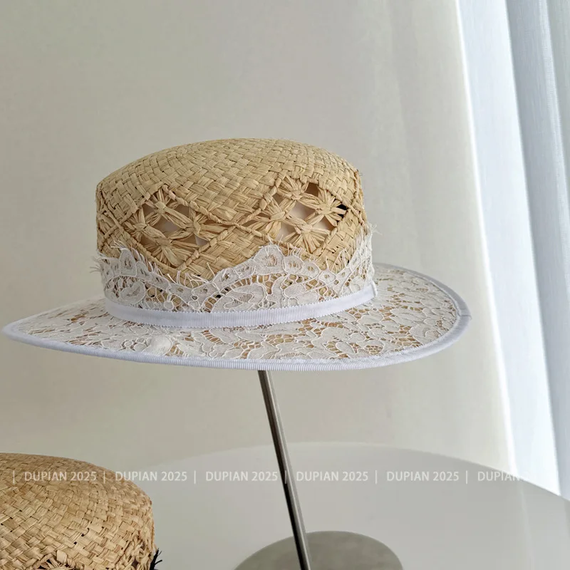 Fashion New Summer Japanese Lace Raffia Straw Hat For Women Casual Beach Hat Wide Brim Luxury Outdoor Wedding Hat