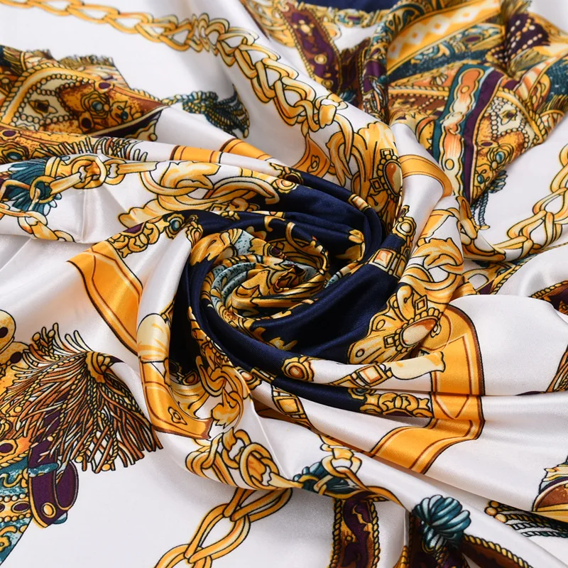Luxury Silk Shawl Square Scarf Women Print Headband Foulard Satin Hijab Hair Bands Neckerchief Female Head Wraps Bandana 90cm