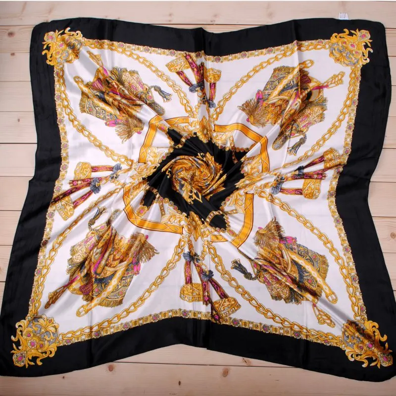 Luxury Silk Shawl Square Scarf Women Print Headband Foulard Satin Hijab Hair Bands Neckerchief Female Head Wraps Bandana 90cm