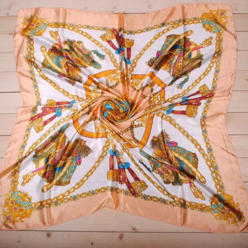 Luxury Silk Shawl Square Scarf Women Print Headband Foulard Satin Hijab Hair Bands Neckerchief Female Head Wraps Bandana 90cm