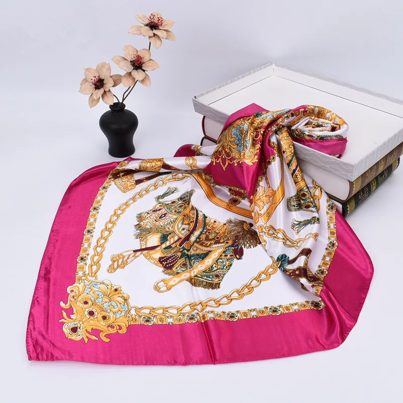 Luxury Silk Shawl Square Scarf Women Print Headband Foulard Satin Hijab Hair Bands Neckerchief Female Head Wraps Bandana 90cm