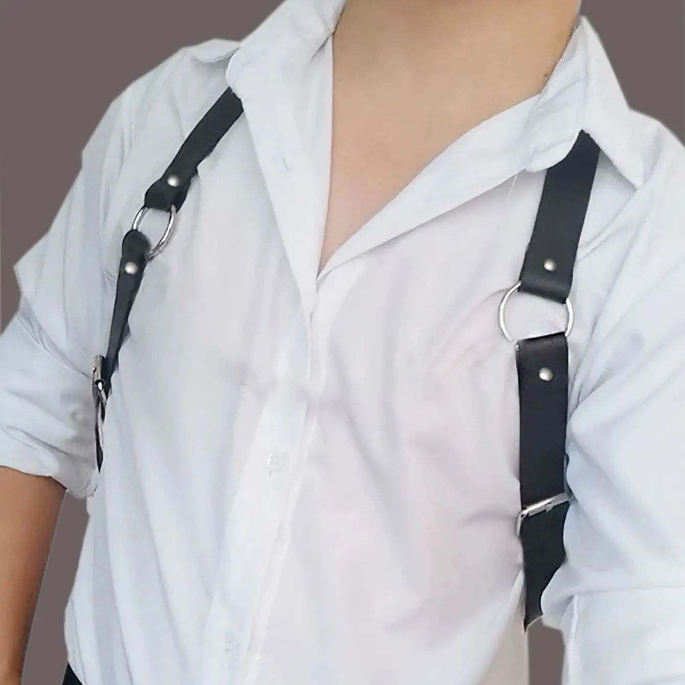 UYEE Cool Rock Men's Belt PU Leather Harness Strap Costume Sexy Shoulder Belt Body Chest Chain Metal Ring Y2k Accessories