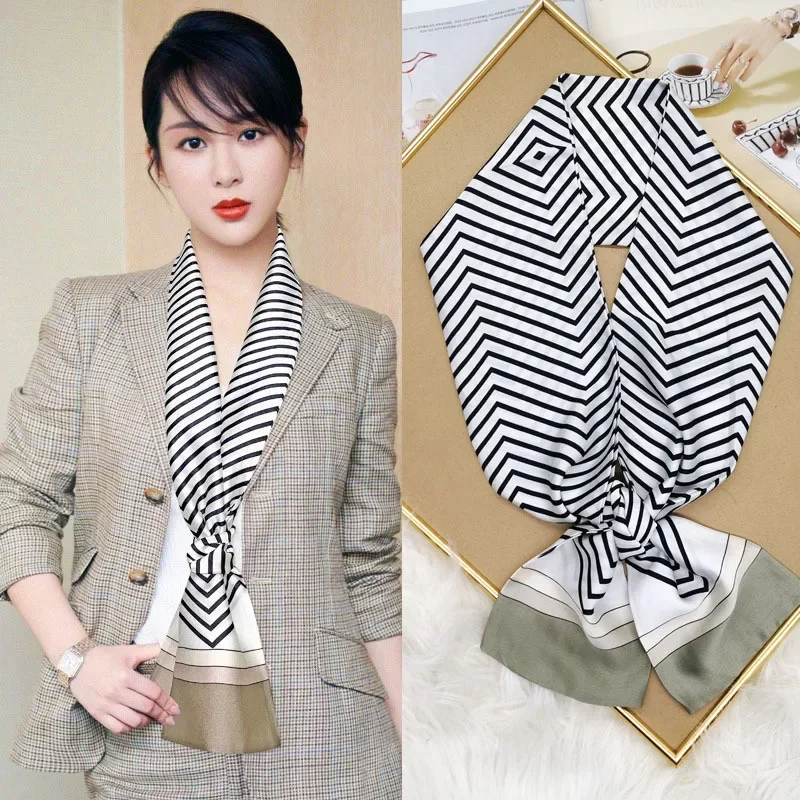 Luxury Design Skinny Silk Scarf Women Fashion Hair Ribbons Headbands Bandana Female Bag Wrist Wrap Neckerchief Foulard Neck Ties