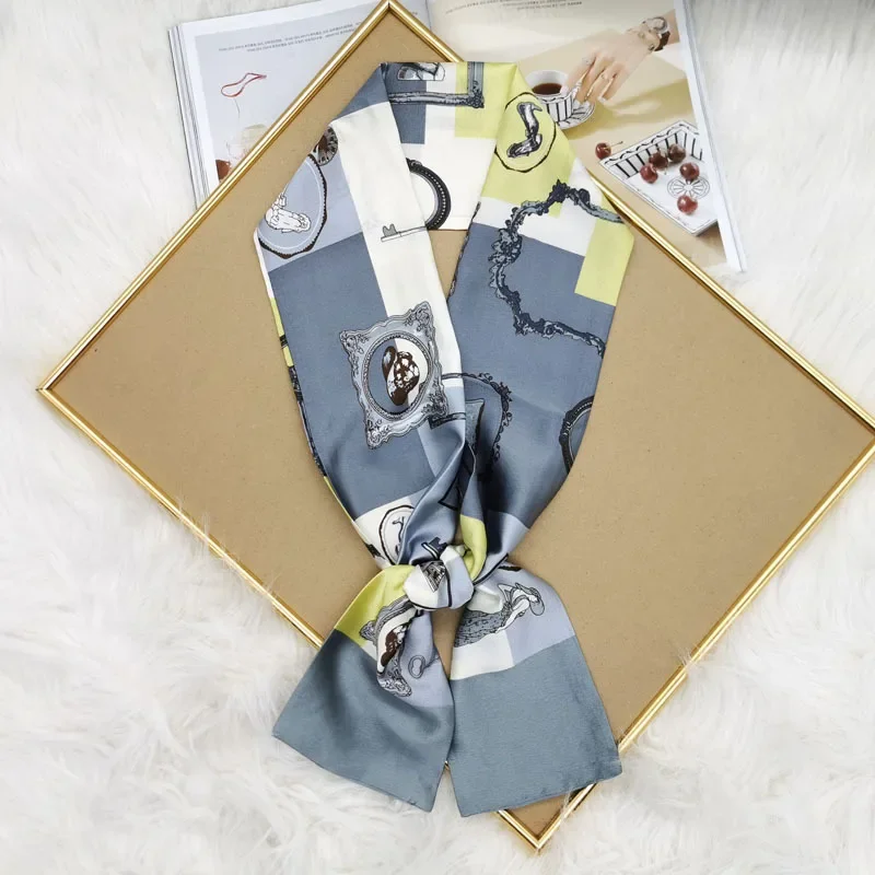 Luxury Design Skinny Silk Scarf Women Fashion Hair Ribbons Headbands Bandana Female Bag Wrist Wrap Neckerchief Foulard Neck Ties