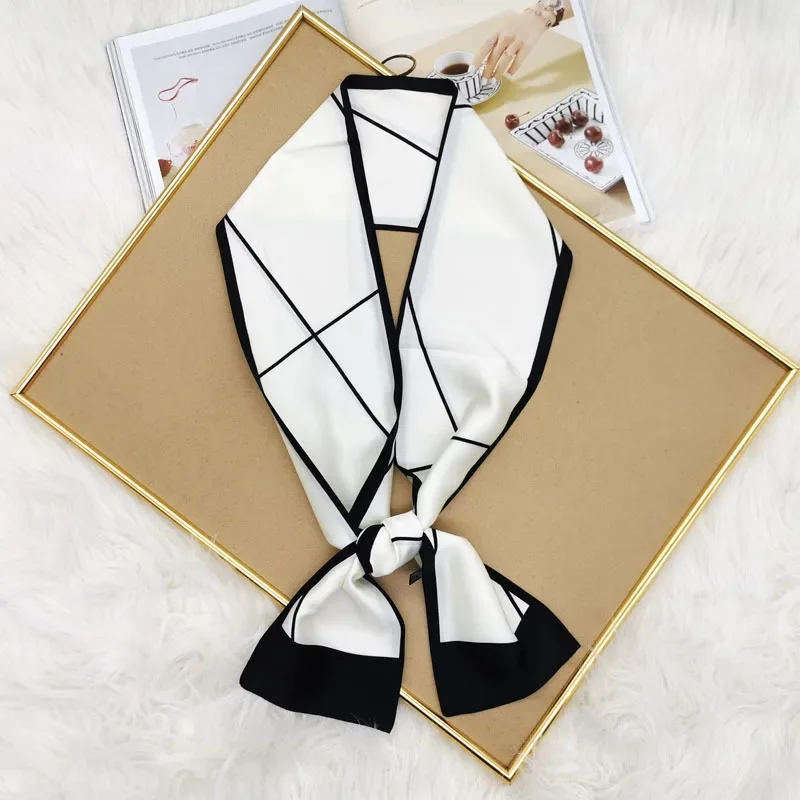 Luxury Design Skinny Silk Scarf Women Fashion Hair Ribbons Headbands Bandana Female Bag Wrist Wrap Neckerchief Foulard Neck Ties
