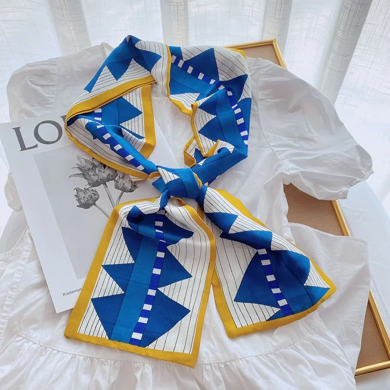 Luxury Design Skinny Silk Scarf Women Fashion Hair Ribbons Headbands Bandana Female Bag Wrist Wrap Neckerchief Foulard Neck Ties