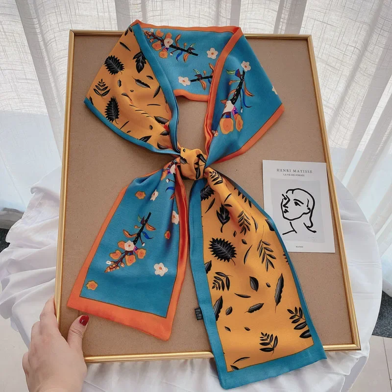 Luxury Design Skinny Silk Scarf Women Fashion Hair Ribbons Headbands Bandana Female Bag Wrist Wrap Neckerchief Foulard Neck Ties