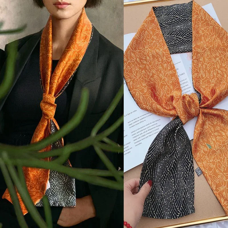 Luxury Design Skinny Silk Scarf Women Fashion Hair Ribbons Headbands Bandana Female Bag Wrist Wrap Neckerchief Foulard Neck Ties