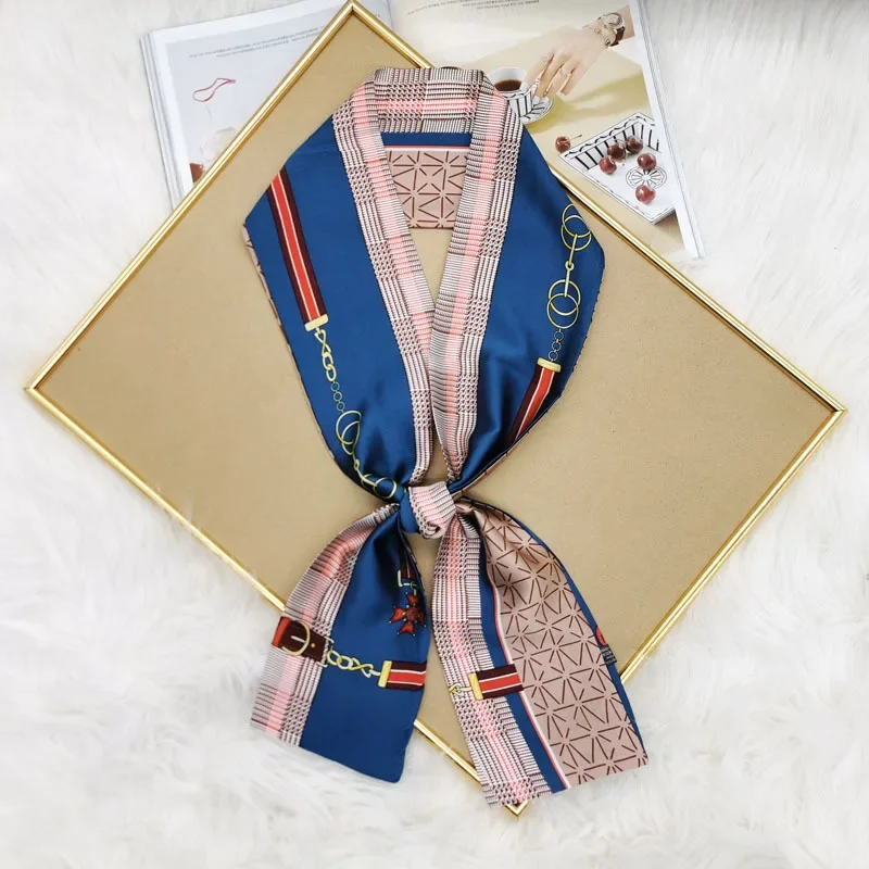 Luxury Design Skinny Silk Scarf Women Fashion Hair Ribbons Headbands Bandana Female Bag Wrist Wrap Neckerchief Foulard Neck Ties