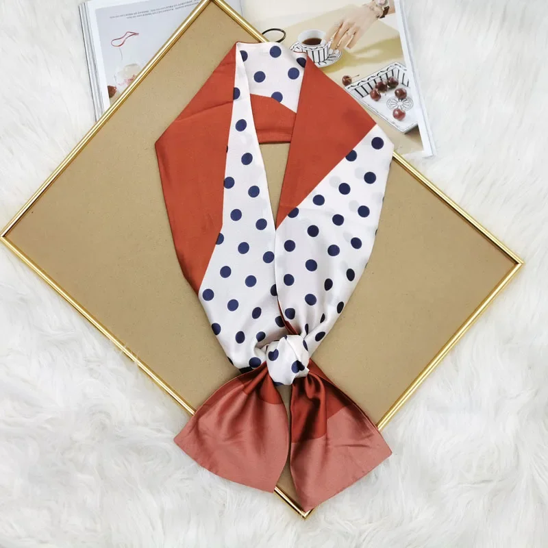 Luxury Design Skinny Silk Scarf Women Fashion Hair Ribbons Headbands Bandana Female Bag Wrist Wrap Neckerchief Foulard Neck Ties
