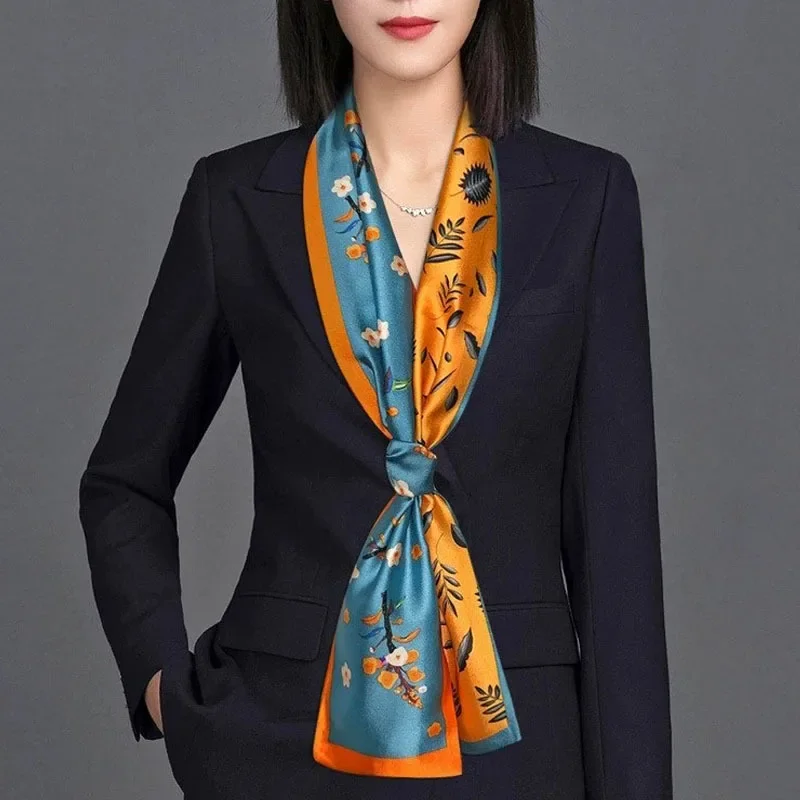 Luxury Design Skinny Silk Scarf Women Fashion Hair Ribbons Headbands Bandana Female Bag Wrist Wrap Neckerchief Foulard Neck Ties