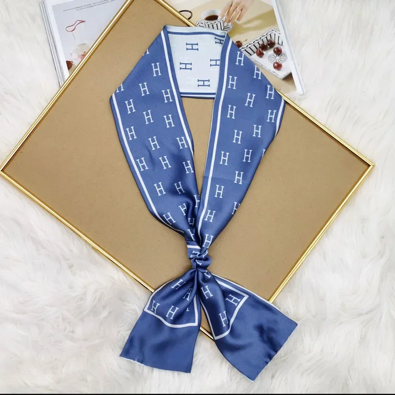 Luxury Design Skinny Silk Scarf Women Fashion Hair Ribbons Headbands Bandana Female Bag Wrist Wrap Neckerchief Foulard Neck Ties