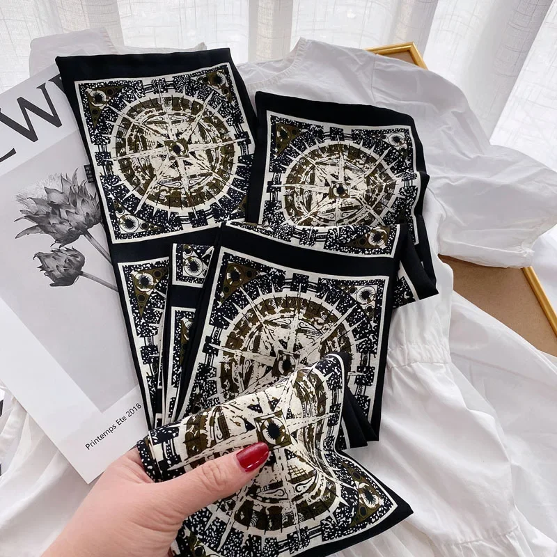 Luxury Design Skinny Silk Scarf Women Fashion Hair Ribbons Headbands Bandana Female Bag Wrist Wrap Neckerchief Foulard Neck Ties