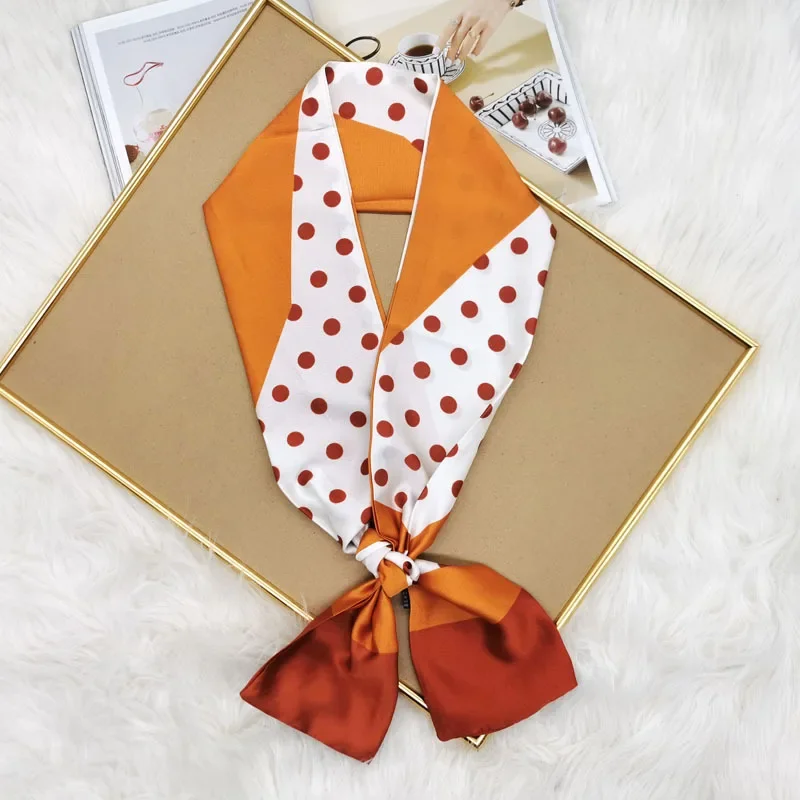 Luxury Design Skinny Silk Scarf Women Fashion Hair Ribbons Headbands Bandana Female Bag Wrist Wrap Neckerchief Foulard Neck Ties