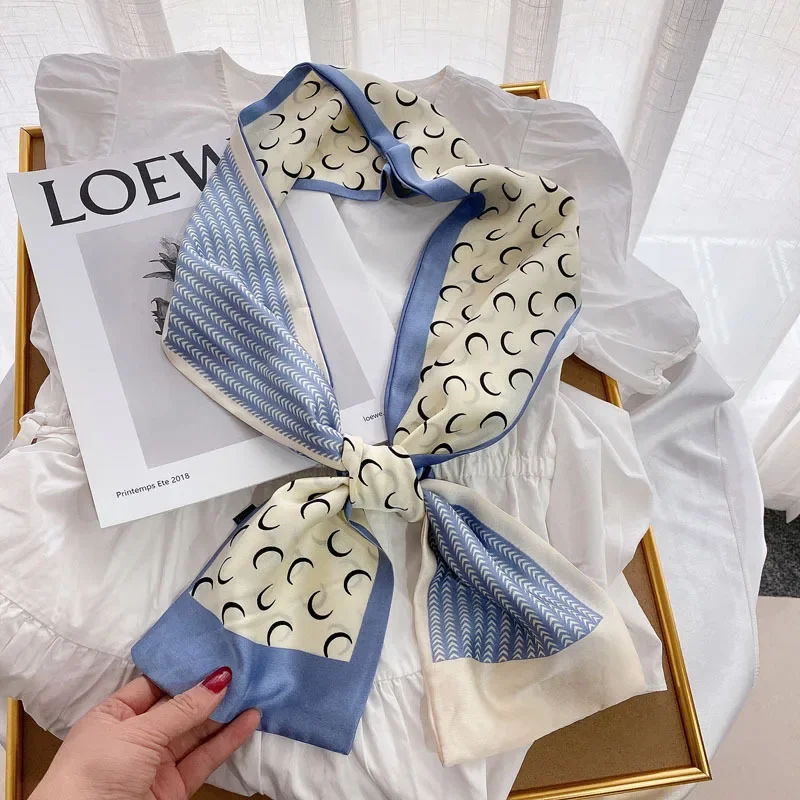 Luxury Design Skinny Silk Scarf Women Fashion Hair Ribbons Headbands Bandana Female Bag Wrist Wrap Neckerchief Foulard Neck Ties