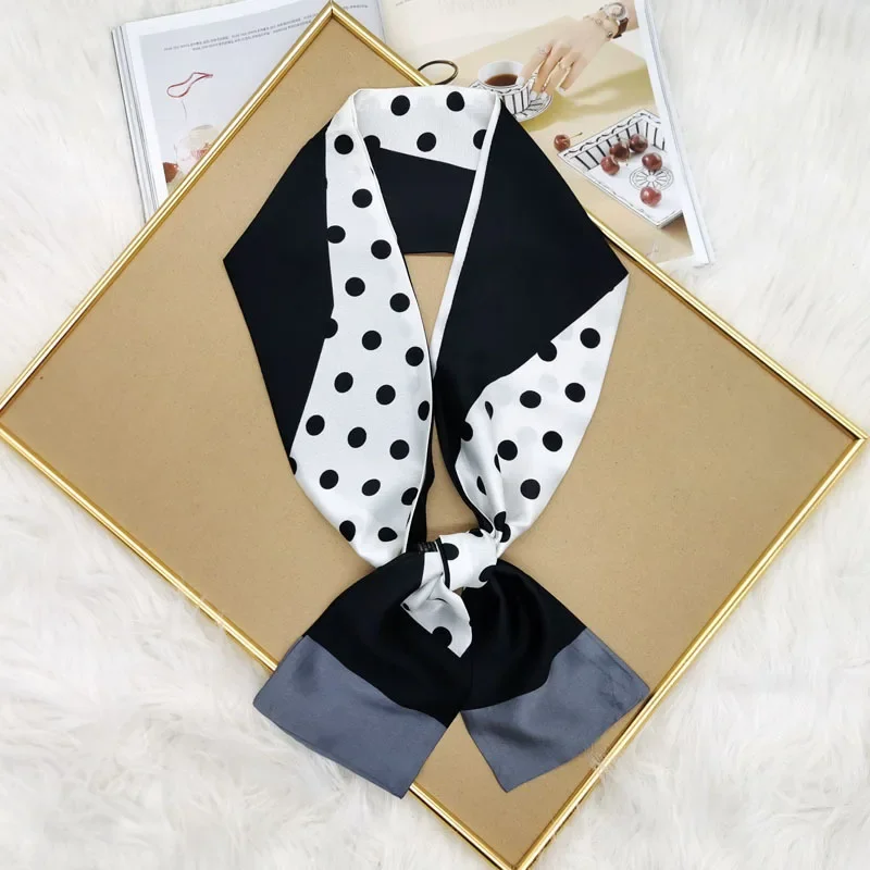 Luxury Design Skinny Silk Scarf Women Fashion Hair Ribbons Headbands Bandana Female Bag Wrist Wrap Neckerchief Foulard Neck Ties