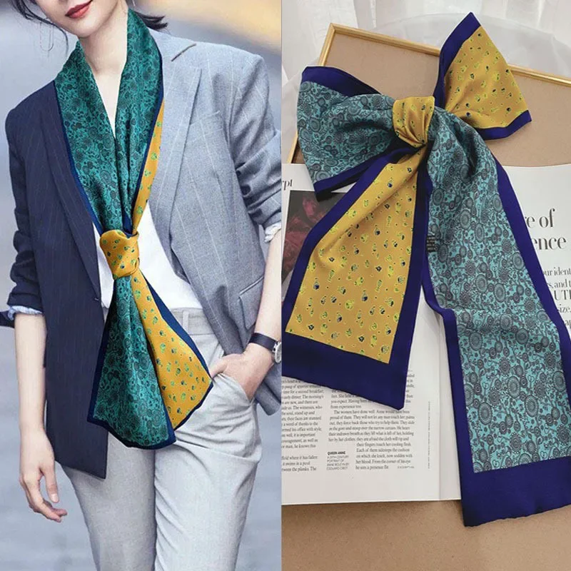 Luxury Design Skinny Silk Scarf Women Fashion Hair Ribbons Headbands Bandana Female Bag Wrist Wrap Neckerchief Foulard Neck Ties
