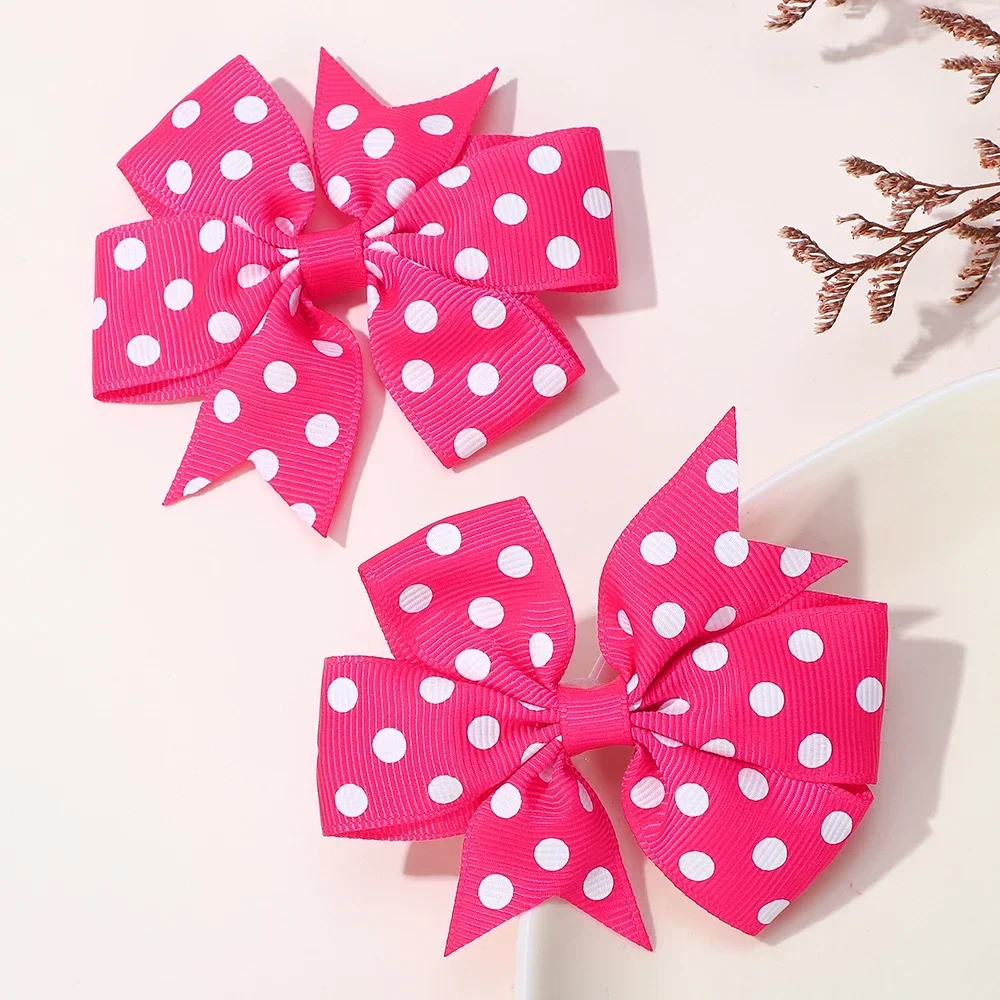 2pcs Girls Cute Printing Dot Bows Hair Accessories Hair Clips Handmade Bows Clips Hair Pin Kawaii Child Accessories