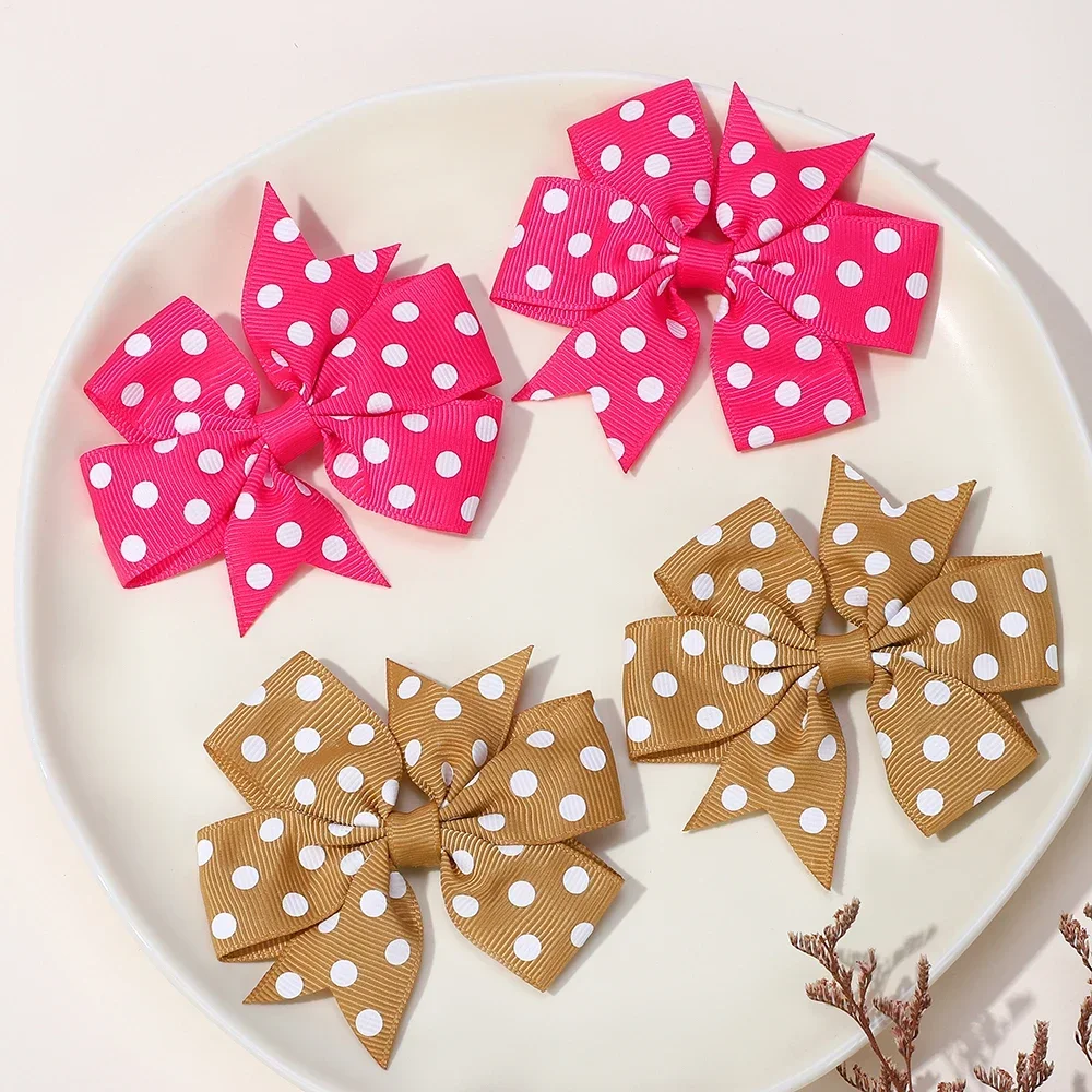 2pcs Girls Cute Printing Dot Bows Hair Accessories Hair Clips Handmade Bows Clips Hair Pin Kawaii Child Accessories