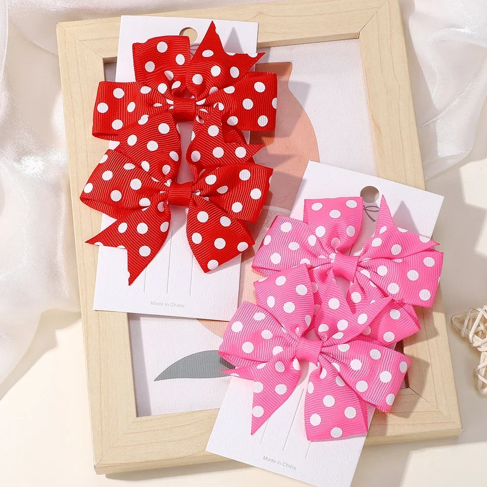 2pcs Girls Cute Printing Dot Bows Hair Accessories Hair Clips Handmade Bows Clips Hair Pin Kawaii Child Accessories