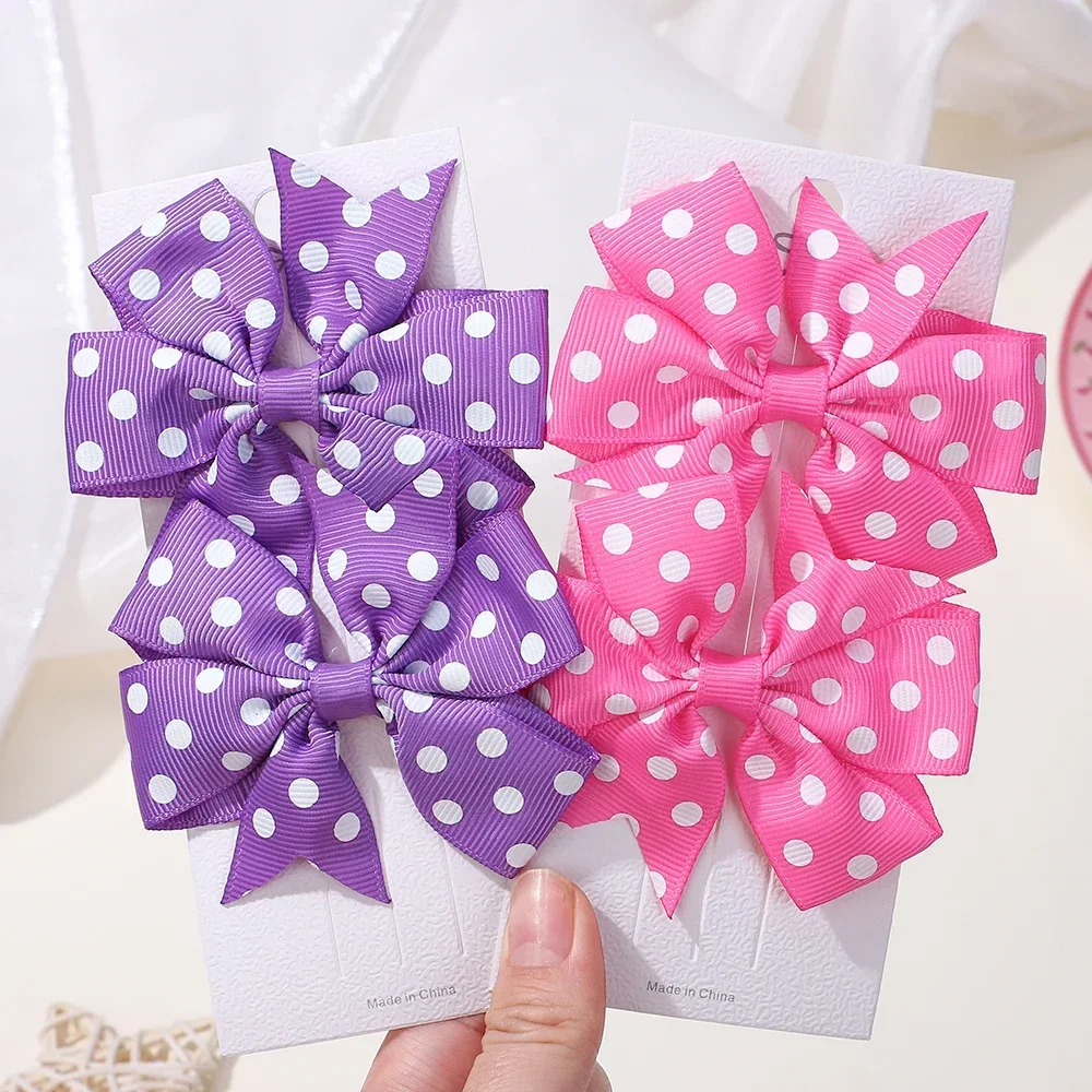 2pcs Girls Cute Printing Dot Bows Hair Accessories Hair Clips Handmade Bows Clips Hair Pin Kawaii Child Accessories