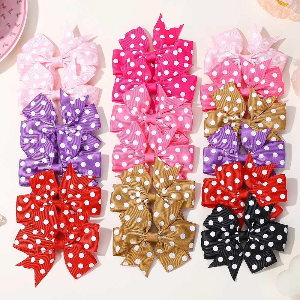 2pcs Girls Cute Printing Dot Bows Hair Accessories Hair Clips Handmade Bows Clips Hair Pin Kawaii Child Accessories