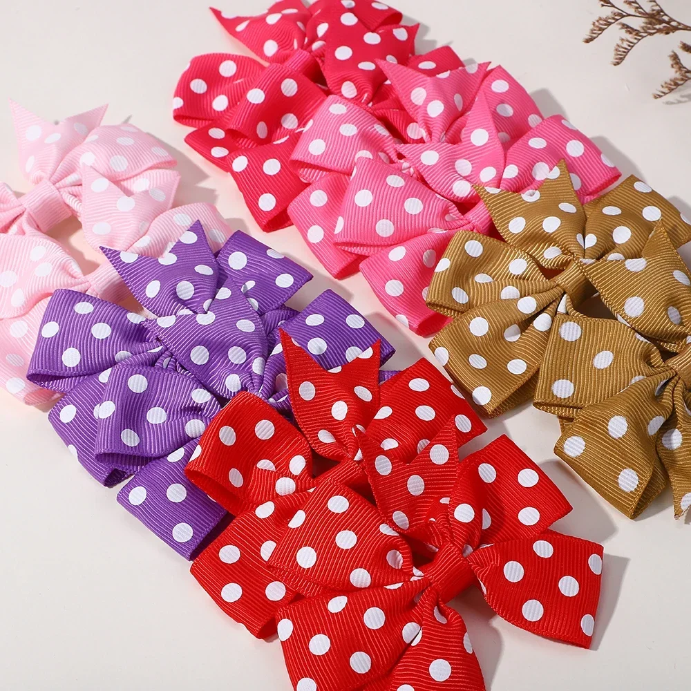 2pcs Girls Cute Printing Dot Bows Hair Accessories Hair Clips Handmade Bows Clips Hair Pin Kawaii Child Accessories