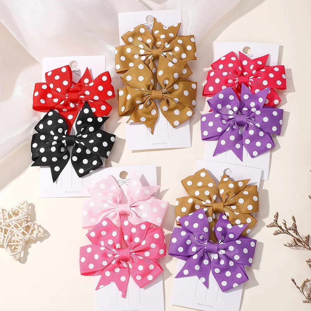 2pcs Girls Cute Printing Dot Bows Hair Accessories Hair Clips Handmade Bows Clips Hair Pin Kawaii Child Accessories