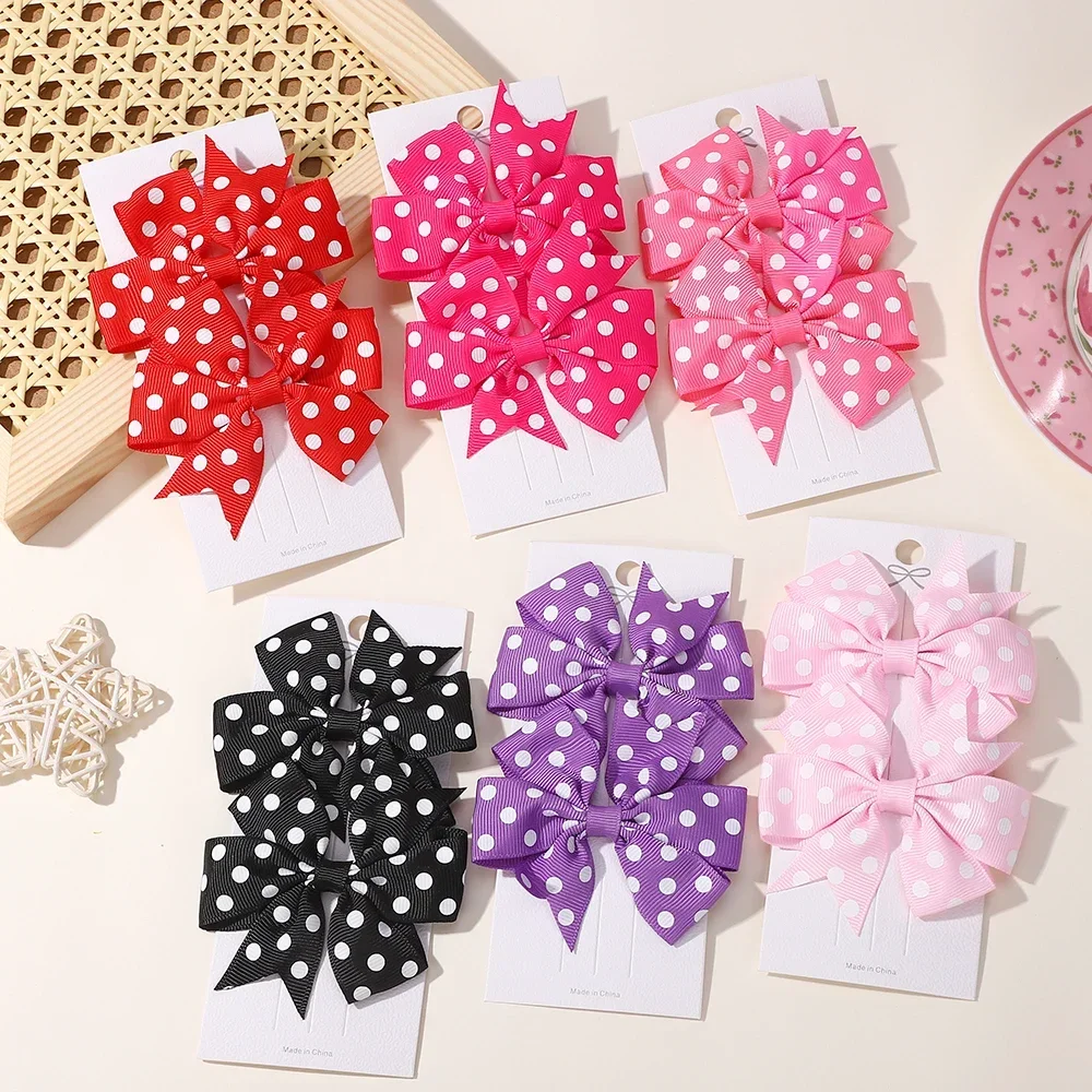 2pcs Girls Cute Printing Dot Bows Hair Accessories Hair Clips Handmade Bows Clips Hair Pin Kawaii Child Accessories