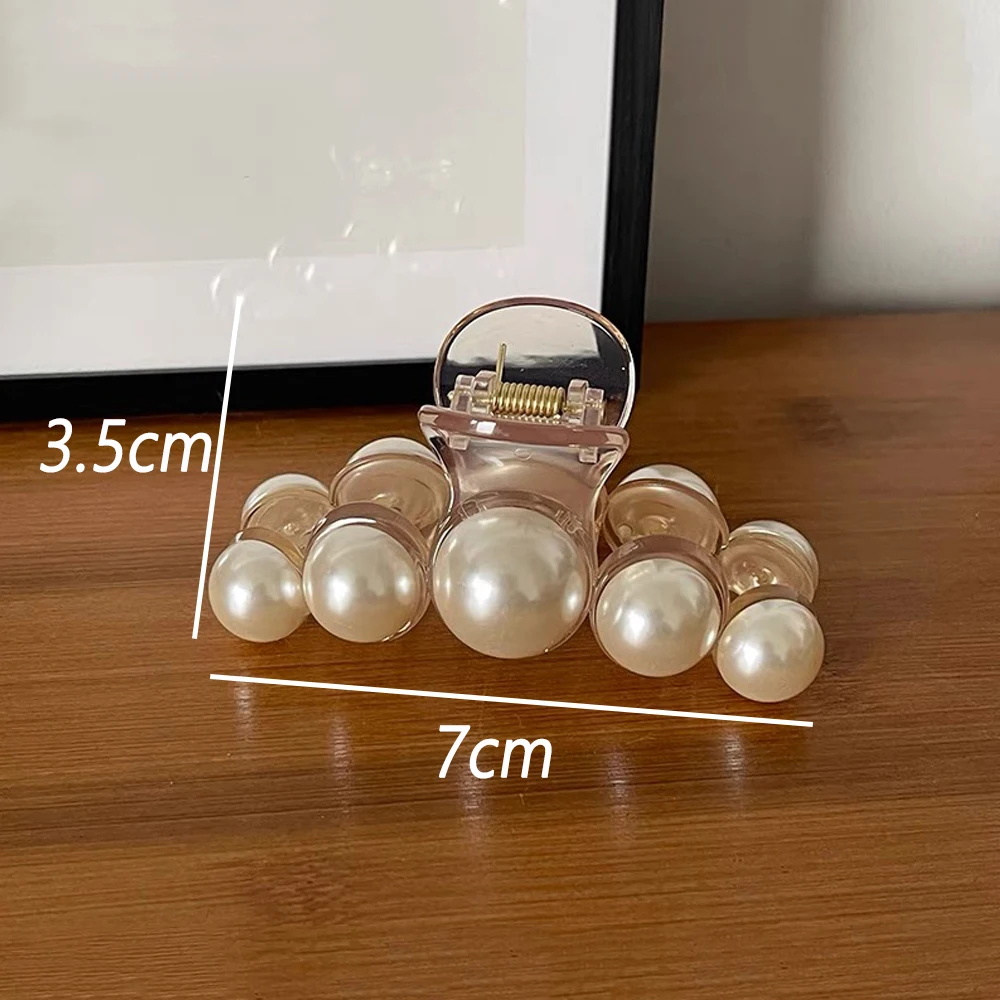 Elegant Pearl Hair Claws 7cm Strong Holder Acrylic Shark Jaw Clamps For Women Girls Fashion Hair Styling Tool Party Headwear