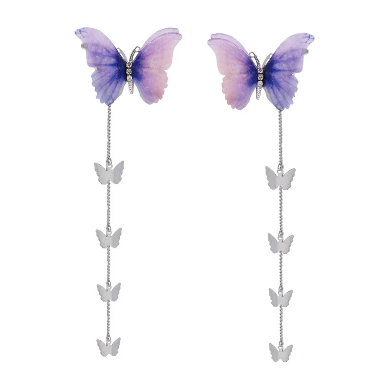 1pair Sweet Purple Butterfly Hairpins Korean Metal Tassel Hair Clips for Women Headwear Side Clip Cute Princess Hair Accessories