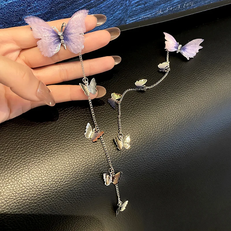 1pair Sweet Purple Butterfly Hairpins Korean Metal Tassel Hair Clips for Women Headwear Side Clip Cute Princess Hair Accessories