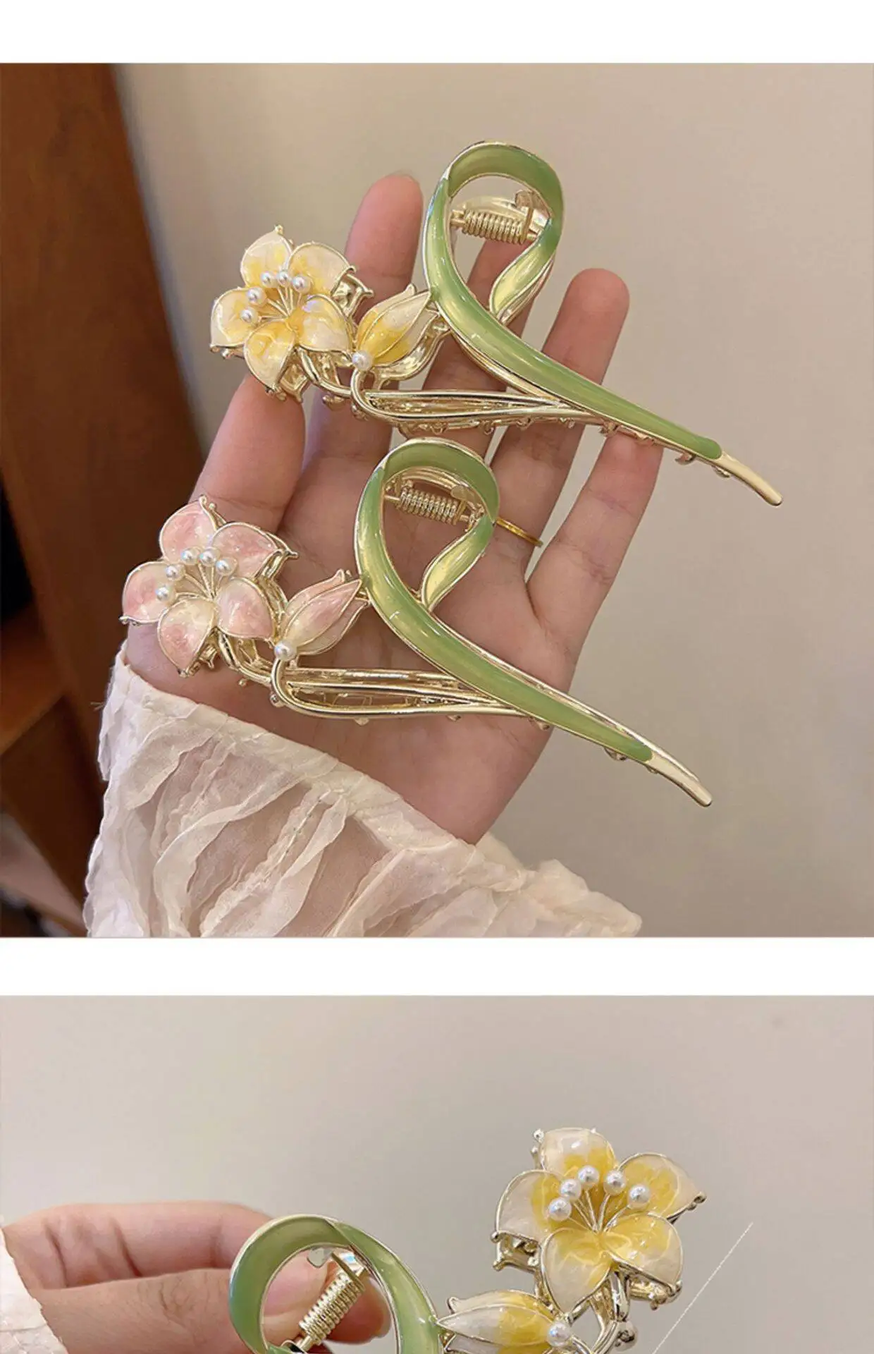 Fashion Flower Forest Gardenia Flower Claw Clips Grasping Women's Spring Summer New Style Metal Hair Clip Large Shark Clip