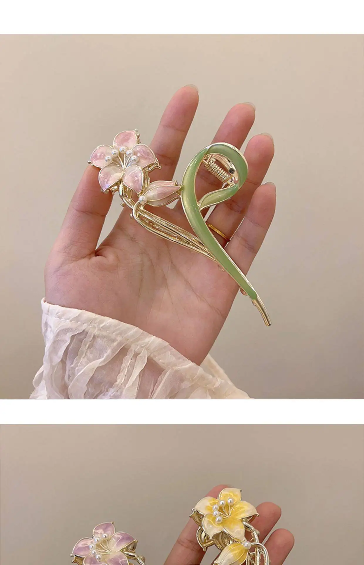 Fashion Flower Forest Gardenia Flower Claw Clips Grasping Women's Spring Summer New Style Metal Hair Clip Large Shark Clip