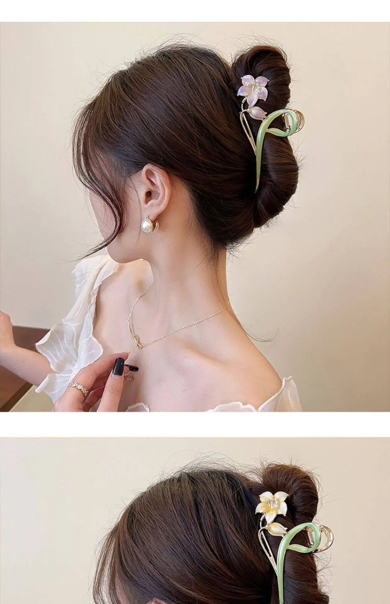 Fashion Flower Forest Gardenia Flower Claw Clips Grasping Women's Spring Summer New Style Metal Hair Clip Large Shark Clip